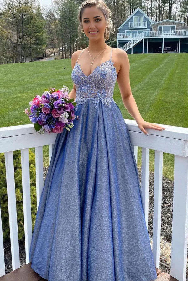 Vestidos de fiesta largos con escote en forma de A y parte superior de encaje